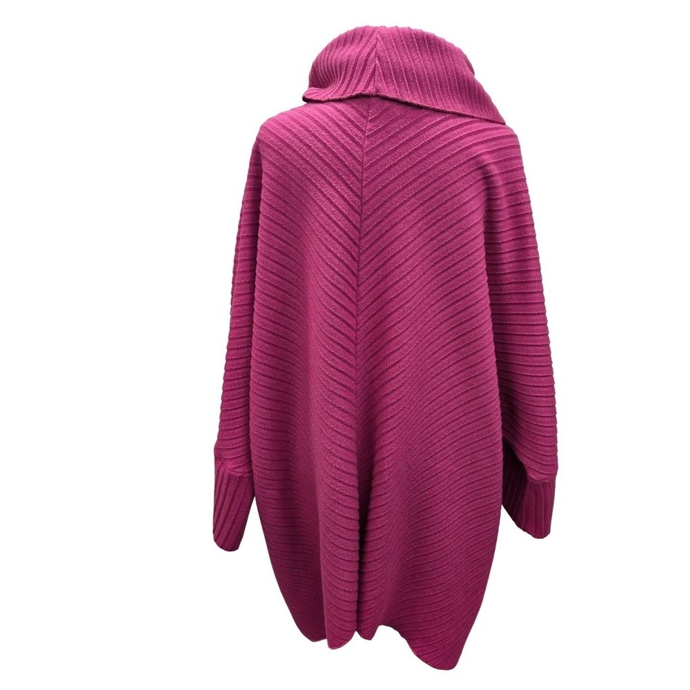 Blair Womens XL Magenta Pink Ribbed Cowl Neck Poncho Sweater Dolman Sleeve - Picture 2 of 7